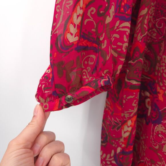 Chaps NWOT paisley chiffon peasent top Size XL red pink w/ tank top Boho peasant - Picture 3 of 10